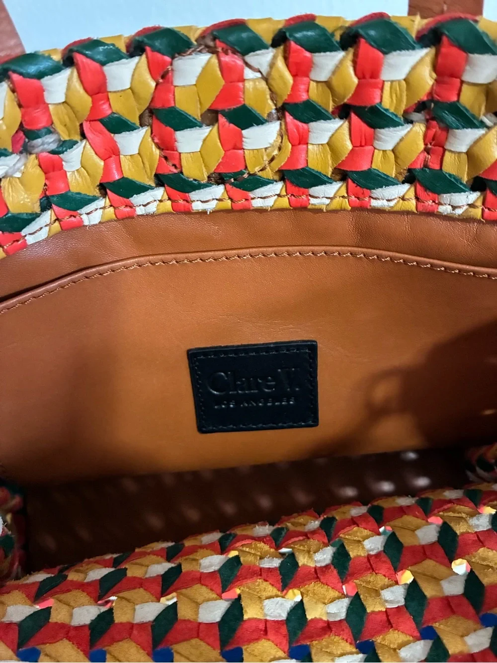 Clare V. Woven Multicolor Leather Bag with Crossbody Strap